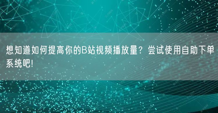 想知道如何提高你的B站视频播放量？尝试使用自助下单系统吧!
