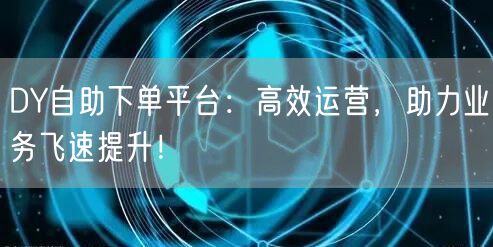 DY自助下单平台：高效运营，助力业务飞速