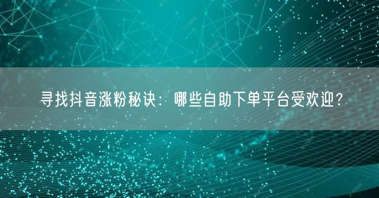 寻找抖音涨粉秘诀：哪些自助下单平台受欢迎？