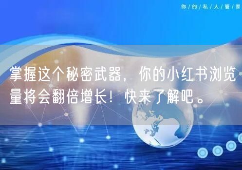 掌握这个秘密武器，你的小红书浏览量将会翻倍增长！快来了解吧。