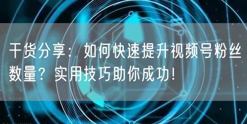 干货分享：如何快速提升视频号粉丝数量？实用技巧助你成功！