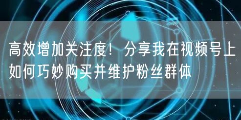 高效增加关注度！分享我在视频号上如何巧妙购买并维护粉丝群体