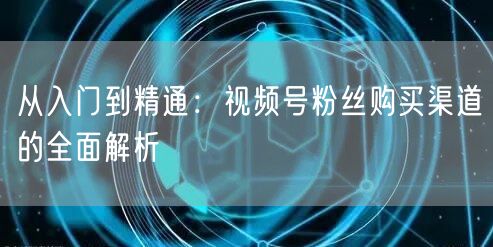 从入门到精通：视频号粉丝购买渠道的全面解